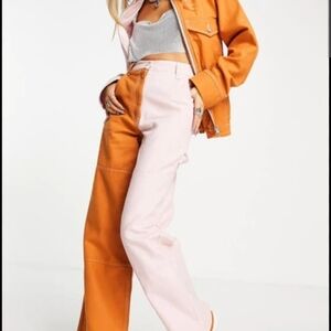 Orange and Pink Colorblock Jacket and Pants Size 12 Topshop Brand
